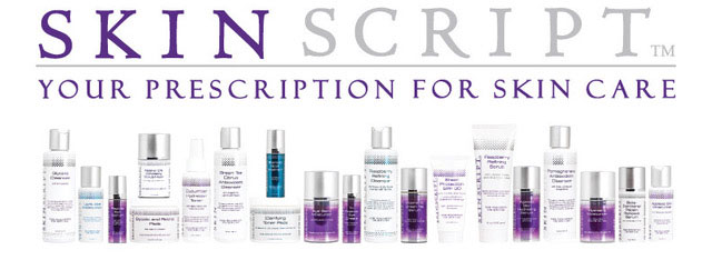 Skinscript - Your prescription for skin care logo and product line image.